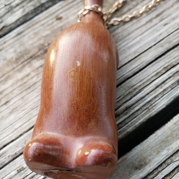 Vtg Mid Century Wood Penguin/duck Trio Linked w/Chain Rhinestone Eyes Hong Kong - Picture 9 of 12